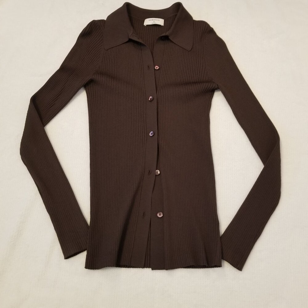 Babaton Chocolate Brown Ribbed Button-Down Top - Picture 3 of 13